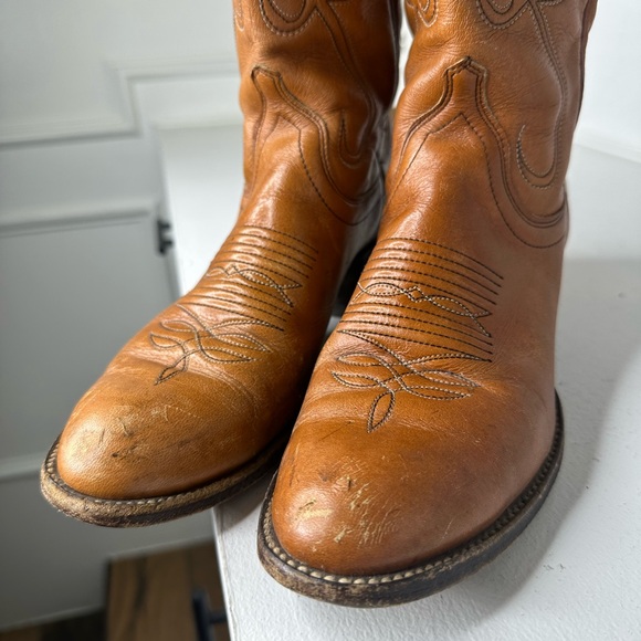 Vintage Dan Post Women’s Western Boots 7C Rare Pull-Hole Style, Tan Leather USA - Picture 4 of 11